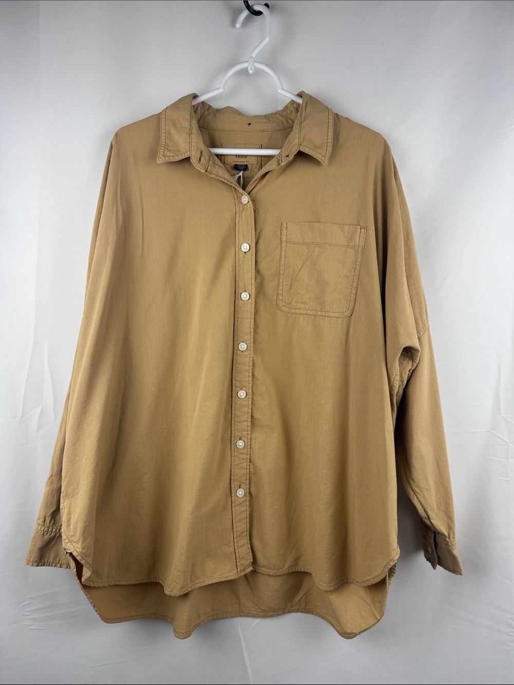 American Eagle Outfitters Women’s Oversized Fit Tan Button Front Shirt Size S
